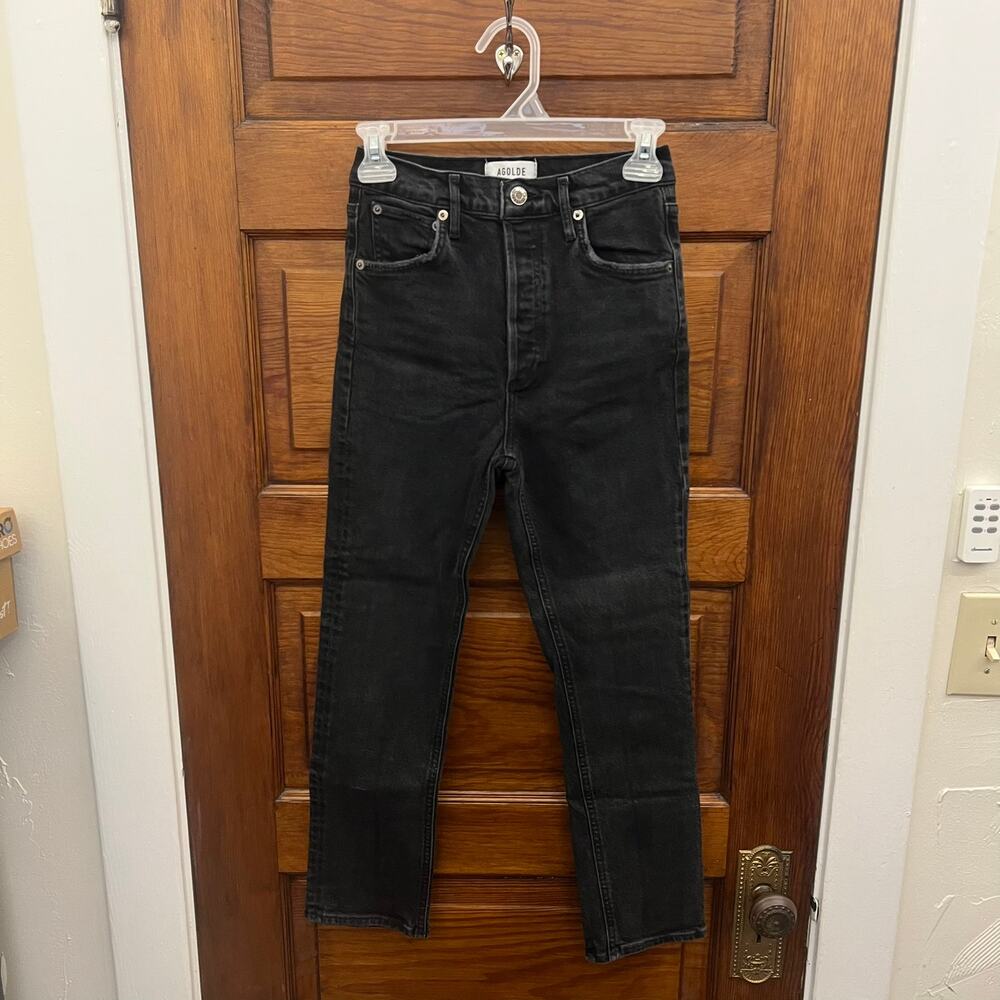 AGOLDE sz 25 Black Wash Riley High Rise Straight Crop A056-1286 Panoramic $198
